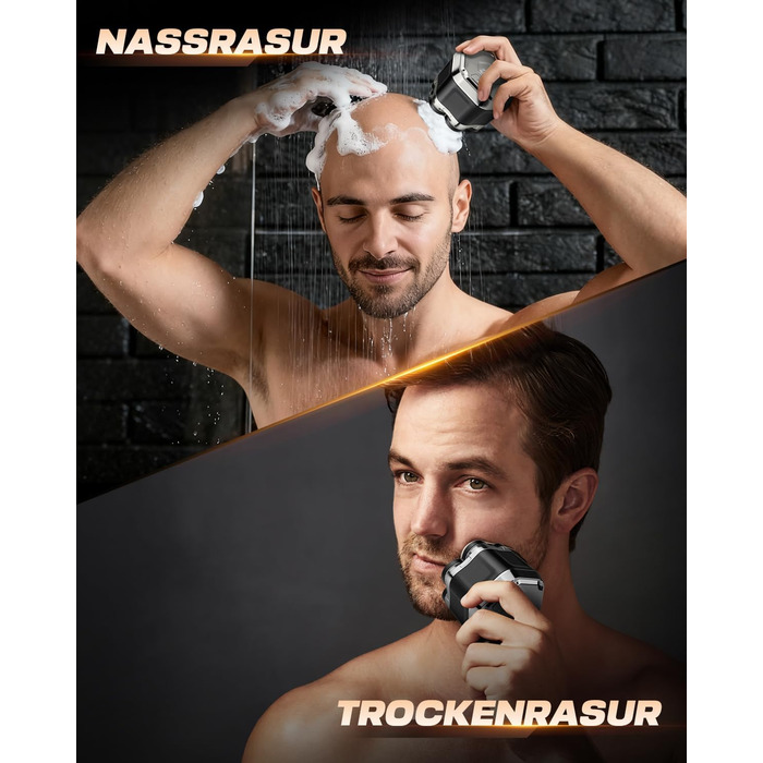 Електрична бритва для голови Glatzenrasierer Herren 7D з LED дисплеєм, водонепроникна (IPX5), чорна