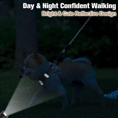 Шлейка та поводок для собак та котів Beautyzool, м'яка сітчаста тканина, світловідбивачі, для дрібних та середніх цуценят та котів, в клітинку, XS/S, Бежевий (37-41 см обхват грудей)