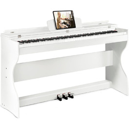 MUSTAR E-Piano 88 клавіш з табуретом, цифрове піаніно, електричне піаніно з підставкою, 3 педалі, 2 роз'єми для навушників, LCD-дисплей, USB/MIDI, піаніно для початківців, чорний колір