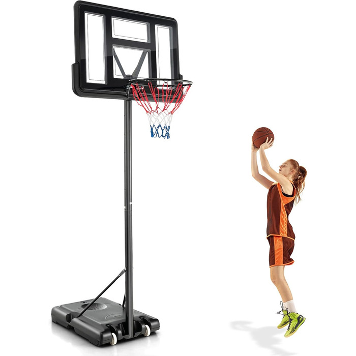 COSTWAY Adjustable Height Basketball Stand - 130-305cm Outdoor Basketball Hoop with Stand & Wheels - Mobile Basketball System with Ball Storage - Hoop System for Kids & Adults - Includes 2 Nets