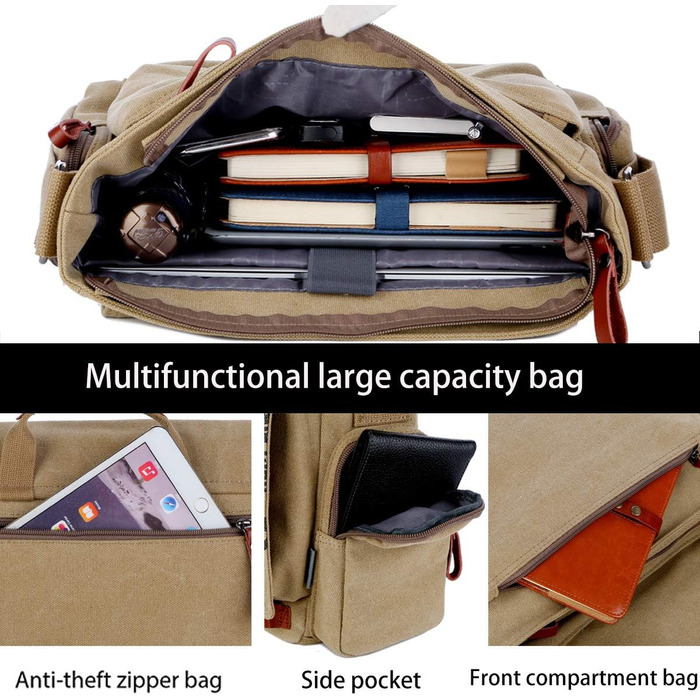 SDINAZ Leinwand Messenger Bag: Сумка-месенджер на плечі для iPad 7.9 дюймів, унісекс, з тканини для яхтингу, для роботи та подорожей, Army Green (Kaki)