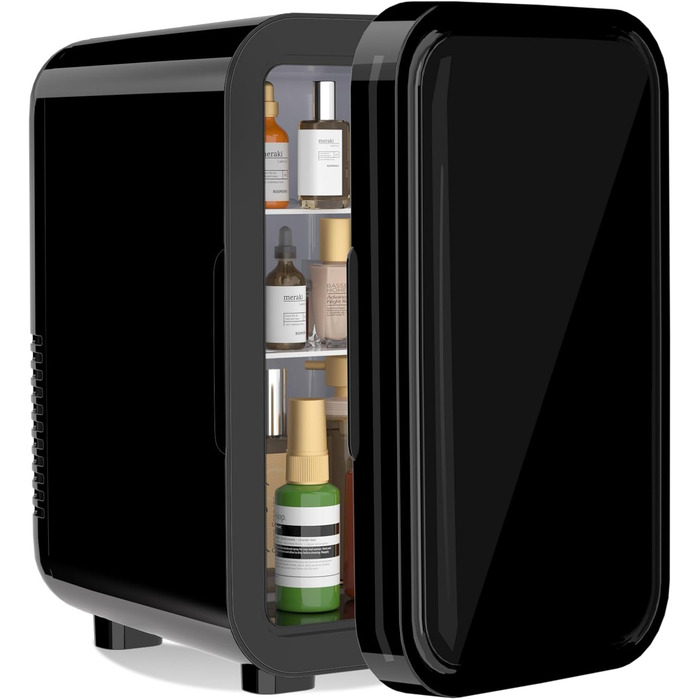 YASHE Mini Fridge - 6 Liter / 8 Can Portable Cooler - 220-240V AC/DC - Black - For Bedroom, Skincare, Drinks, Office, Dorm & Car