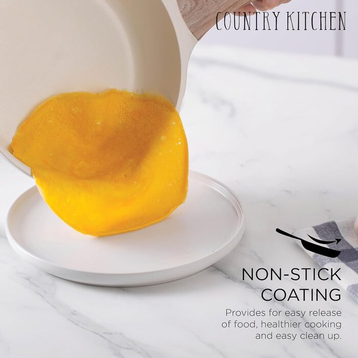 Набір посуду Country Kitchen, 14 предметів: каструлі та сковороди з антипригарним покриттям, алюмінієвий литий, кремовий колір