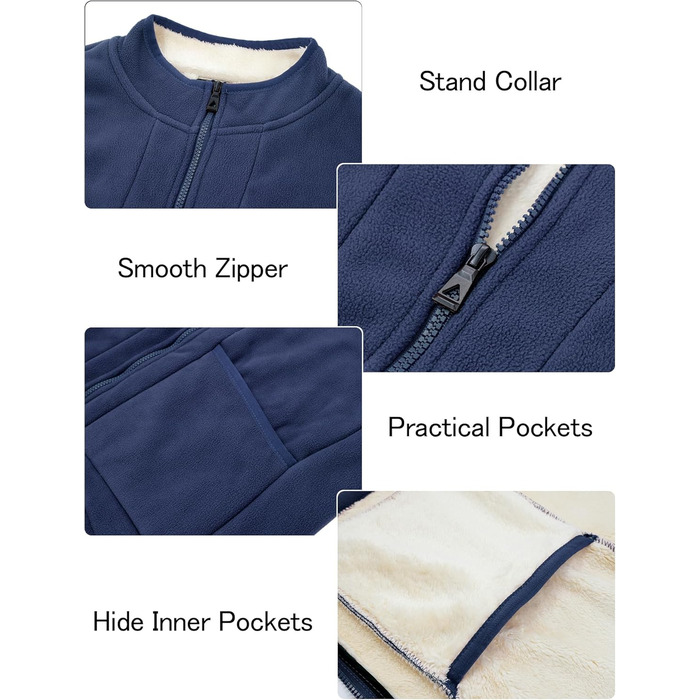 Чоловіча флісова жилетка AIEOE для осені/зими, тепла, з 4 кишенями, стійким коміром, без рукавів, для активного відпочинку, розмір EU S-XX (Asie 2X-6X), колір блакитний, XXL