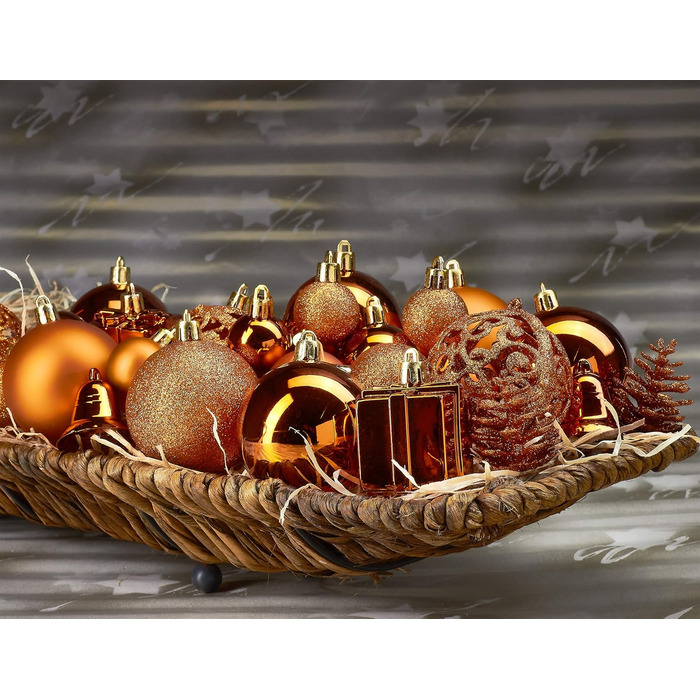 Набір прикрас для ялинки BRUBAKER 101 шт. з верхівкою, кремово-білий, помаранчевий