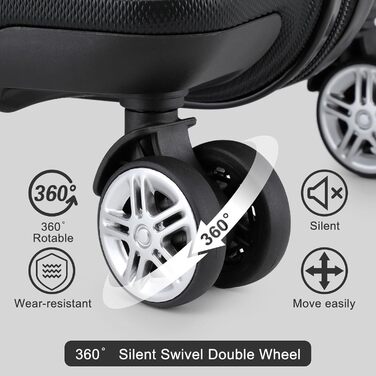 KONO Валіза-роликовий багаж середнього розміру 24 дюйми, ABS, з TSA-замком, 4 колеса, 65×44×25.5 см, Кремово-білий (Чорний, 3-частинний набір)