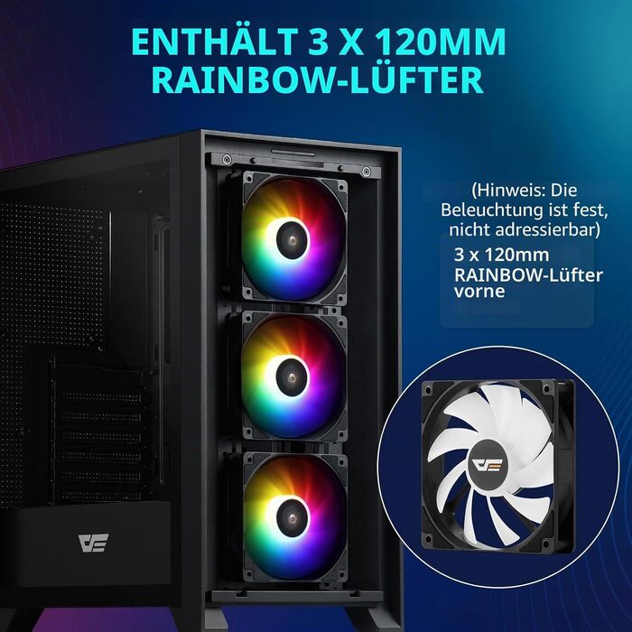 Ігровий корпус darkFlash DRX70 ATX Mid-Tower, 3x120мм RGB вентилятори, загартоване скло, Mesh-панель, чорний