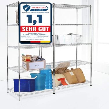 Floordirekt Kitchen Shelf, Grid Shelf, Metal Shelf | Load capacity approx. 70kg per shelf Multifunctional storage shelf, bathroom shelf, storage shelf, cellar shelf Chrome (60x35x90cm | 3 shelves) Everest