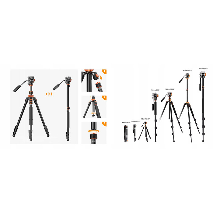 Відеоштатив K&F Concept K234A7 з гідравлічною головкою FH-03