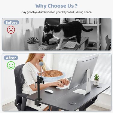 Кішка ліжко на стіл Odoland - 360° обертається та регулюється по висоті, м'яка гамак для котів з 2 знімними чохлами, місце для сну для дому/офісу - для цілорічного використання (Сірий)