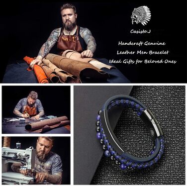 Чоловічий шкіряний браслет Casisto Lederarmband з гравіюванням, плетінка, магнітний замок (21 см, синьо-чорний)