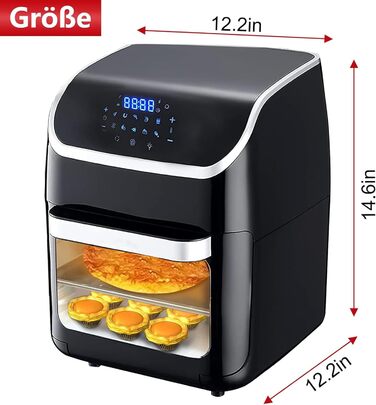 PRIJESSE Аерофритюрниця 12 л, багатофункціональна, 1800 Вт, LED-екран, 10 програм, з функціями підтримки тепла та дегідратора, з рецептурником і аксесуарами