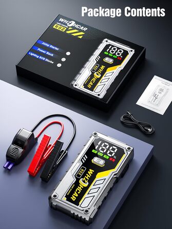 Powerbank Starthilfe 5000A з LCD екраном для автомобіля 12V. Зарядний пристрій для акумулятора авто з LED ліхтариком, підходить для 10л бензину або 9л дизеля. Срібний колір.