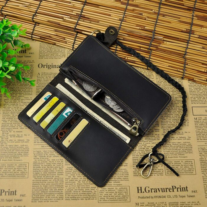 Le'aokuu Men's Genuine Leather Wallet Organizer Double Checkbook Wallet Pattern Business Money Clip 3377