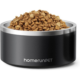 Нержавійна миска для собак HomeRunPet, 1 л з неслизьким дном, подвійні стінки, ізольована, для маленьких, середніх та великих собак, чорна