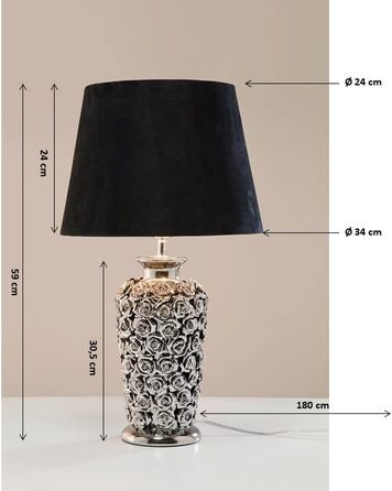 Настільна лампа Kare Design Rose у формі троянди, сріблясто-чорна, керамічна основа, 59x34x34 см — стильний світильник для вітальні та спальні