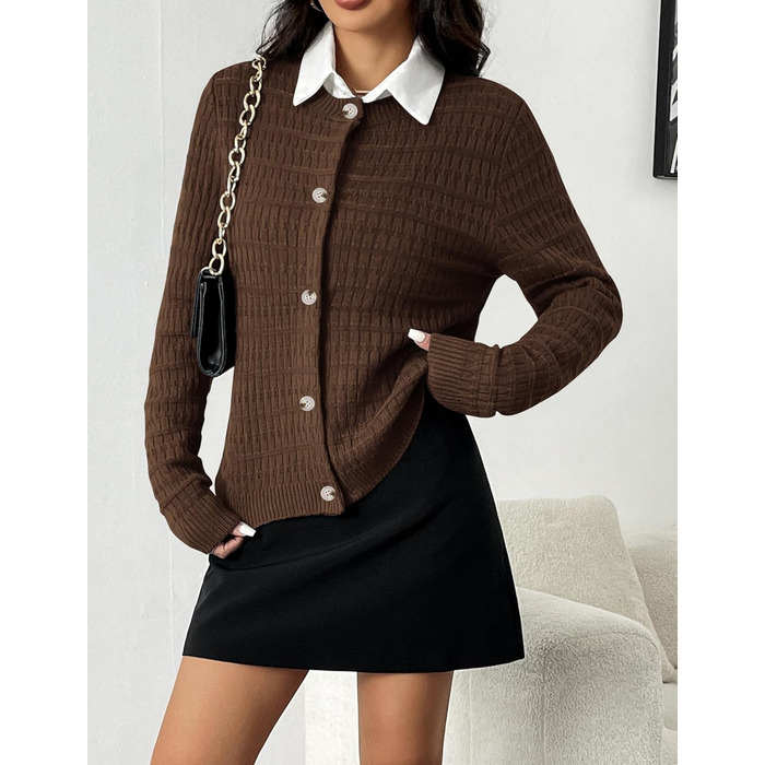 Жакет Zeagoo з довгими рукавами, кардиган з круглим вирізом, в'язаний жакет на ґудзиках, відкритий спереду, в'язаний светр, елегантний жакет Zeagoo для жінок (XXL, A-коричневий)