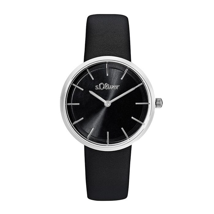 Годинник наручний s.Oliver для жінок, кварцовий, аналоговий, з шкіряним ремінцем, водонепроникний, у подарунковій коробці (чорний Sunray)