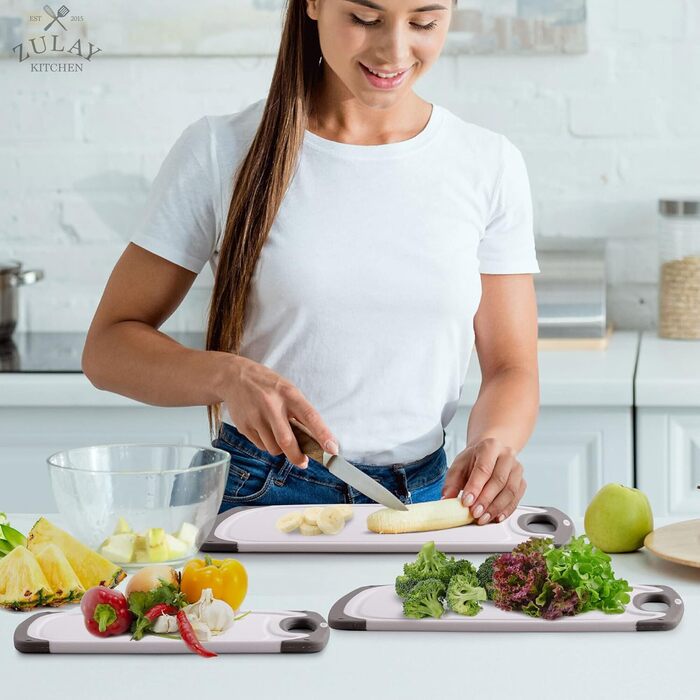 Набір з 3 дерев'яних обробних дощок Zulay Kitchen, пластик, з жолобками для соку, стійкі до ковзання, для кухні