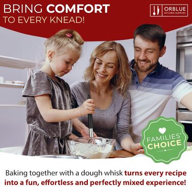 ORBLUE Тістоміс датський з силіконовою ручкою, вінчик для збивання з нержавіючої сталі, червоний (Grenzenlos Schwarz)