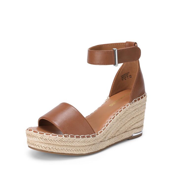 Босоніжки жіночі DREAM PAIRS на танкетці Espadrilles з ремінцем на щиколотку, коричневі (36.5 EU)