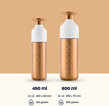 Багаторазова сталева пляшка для води 800 мл бронзова, герметична, BPA-free, 18/8 нержавіюча сталь, для спорту, офісу та подорожей