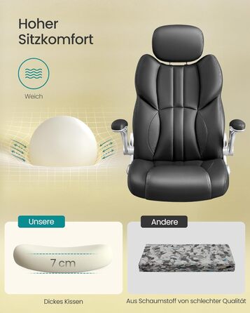 Крісло офісне SONGMICS, геймерське, регульована підголовник, функція гойдання, регульовані підлокітники, чорне, OBG65BK