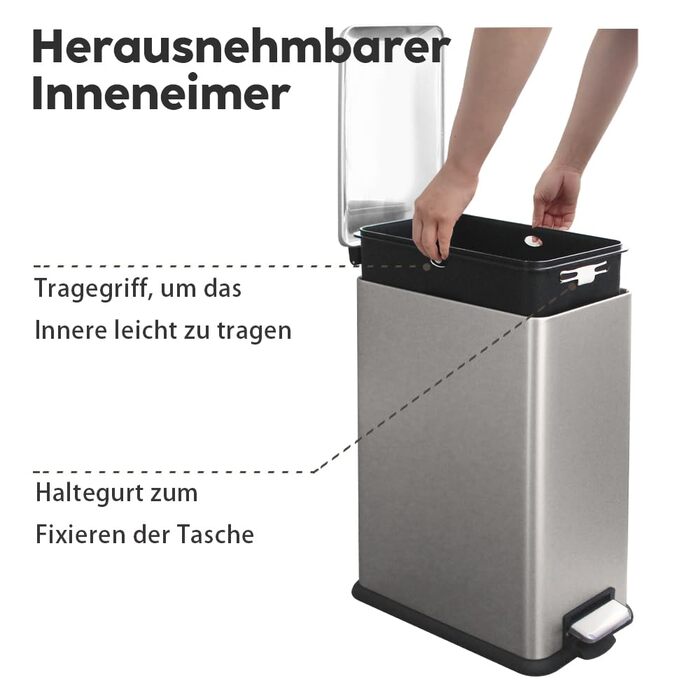 Трюмний смітник для кухні, нержавіюча сталь, 17л, з кришкою та внутрішнім відром