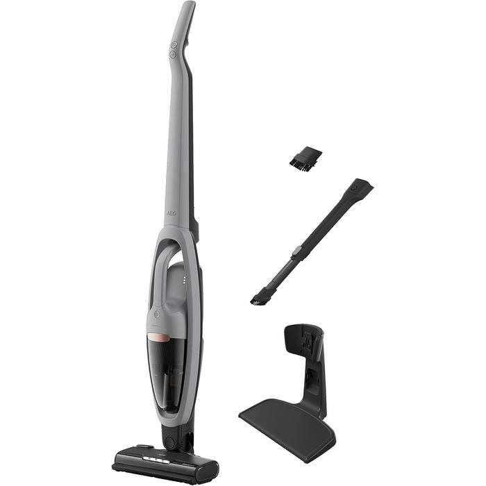 AEG CLEAN 5000 AS52CB25UG Cordless Vacuum Cleaner / 2in1 / pleasantly quiet 80 dB(A) / 58% recycled material / up to 55 minutes runtime / automatic / freestanding / all floors / incl. accessories / gray Model 2023 25.2V Gray Multi-Floor Nozzle