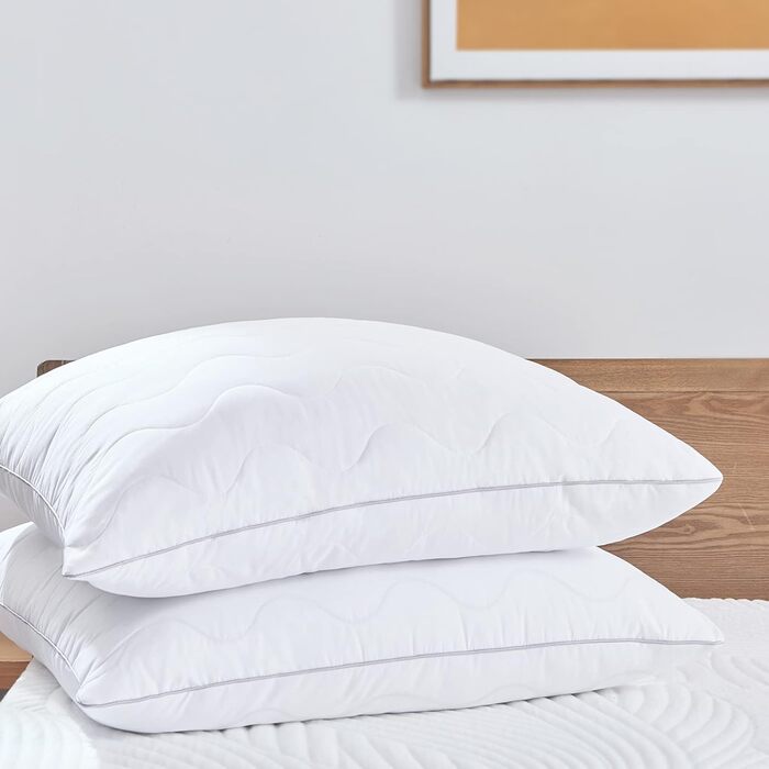 Sweetnight Pillow 80x80 Pillow 2-piece set Soft & Supportive Stomach Sleeper Pillow Double-layer quilted washable 1300g Polyester hollow fiber filling with zipper Vegan White (Double pack 80 x 80 cm) 2-piece set 80 x 80 cm