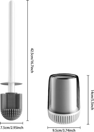 Силіконова щітка для унітазу MOPUP з тримачем, без свердління, швидковисихаюча, витокозахисна (біла)