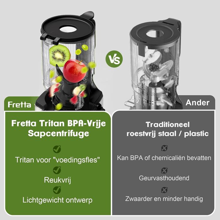 Шнекова соковижималка Fretta Slow Juicer з нержавіючої сталі для овочів та фруктів, сіра