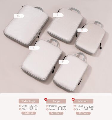 Набір кубиків-органайзерів для валізи Meowoo (5шт) - кубики-компресори для подорожей (XL, L, 2xM)