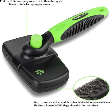 Щітка для собак та котів Golden Pets самоочисна, для короткої та довгої шерсті, для маленьких та великих тварин, швидке очищення + посібник з догляду