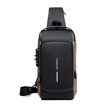 Сумка через плече FANDARE 2026 з USB-зарядкою, захистом від пароля та водонепроникним матеріалом. Ідеальна для подорожей, прогулянок та роботи - чорна/коричнева.