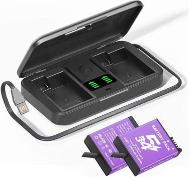 CITYORK Зарядний пристрій для DJI Osmo Action 3/4/5 Pro з 2250 mAh акумуляторами (2 шт.), Dual USB, LCD-дисплей