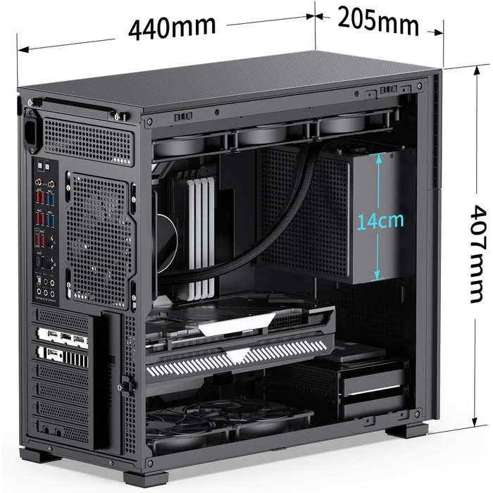 Корпус Jonsbo D41 MESH з сітчастою передньою панеллю, ATX, з загартованим склом, чорний