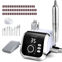 Електричний фрезер для нігтів з педаллю, 45000 об/хв, 45 режимів, LCD дисплей, F/R, для гелю та акрилу