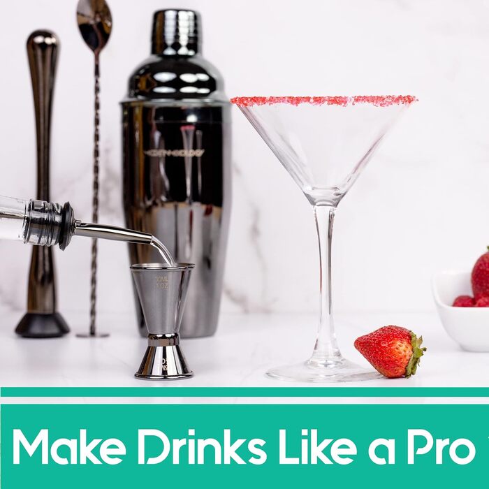 Black Cocktail Shaker Set - Bartender Kit with Tools - Kb4