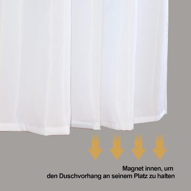 Штора для ванної кімнати YISURE біла, антигрибкова, 200x220 см, поліестер, з магнітами, водовідштовхувальна
