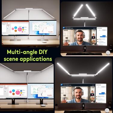 Стіл лампа з 3 джерелами світла, 24W, 100см, денне світло, з пультом керування, регульована яскравість, лампа для офісу та дому (Mattweiß)