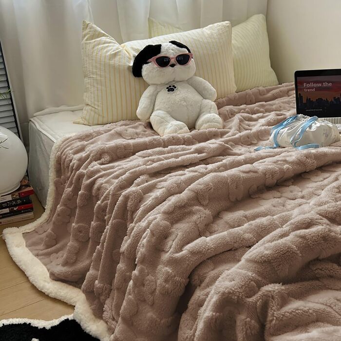 Плед Sherpa-Fleece з надяганням, двосторонній, плюшевий, м'який, сітка-фланелевий, для дивана, ліжка, 150 x 200 см, сірий-блакитний