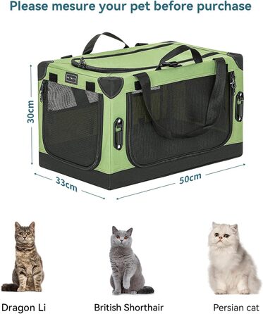 Транспортна переноска для собак та котів Petsfit, складана, для подорожей та авто, XS, зелена