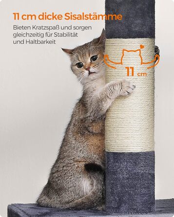 Feandrea Cat Tree, 84 cm Cat Tree, L, Cat House for Large Cats up to 7 kg, Large Platform, 2 Cat Caves, Sisal Posts, PCT61W (XL (68 x 48 x 101 cm), Smoke Gray)