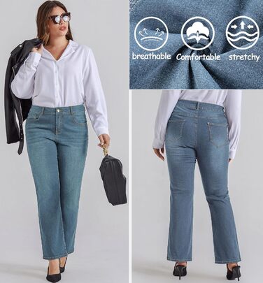 Жіночі джинси Bootcut Hanna Nikole великого розміру, висока талія, блакитно-сірі, еластичні (48 розмірів)