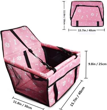 Автокрісло для собак, водонепроникне, дихаюче, для малих та середніх порід, безпечне, миється, переноска для тварин (рожевий колір, з візерунком кісток)
