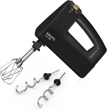 Krups 3Mix 7000 Hand Mixer 60 Years Special Edition, 500 Watt, Stainless Steel Dough and Whisk Hooks, Long Power Cord, Accessory Bag, F6085811, Black/Copper 3 Mix 7000 F60858