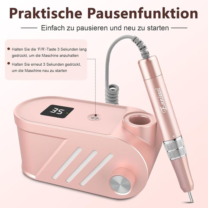 Електричний фрезер для нігтів Rose - манікюр та педикюр, набір з 6 фрез, 35000 об/хв, для гелю та акрилу