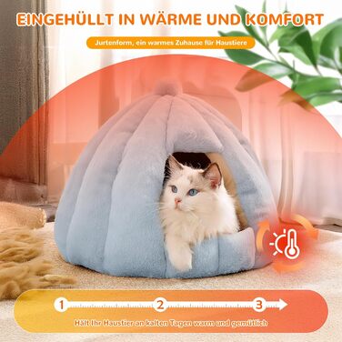 Кішка/Собака, Будинок-Печера ALLSOPETS, Igloo, Зйомний М'який Кисень, Для Маленьких і Середніх Тварин, Глетчер Блакитний, L