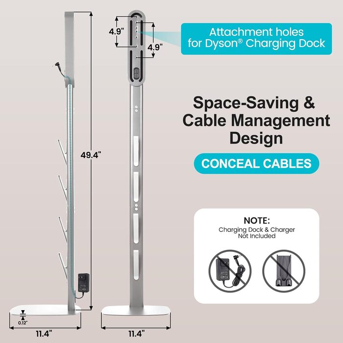 Підставка для пилососа Dyson Gen5 V15 V12 V11 V10 V8 V7 V6, настінна без свердління, з прихованим кабелем, компактна, металева, для аксесуарів